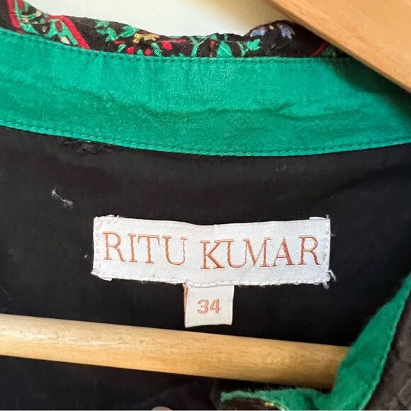 Ritu Kumar Dress Midi Paisley Kurta Viscose Black Green Maroon Size XS Boho - Picture 7 of 12